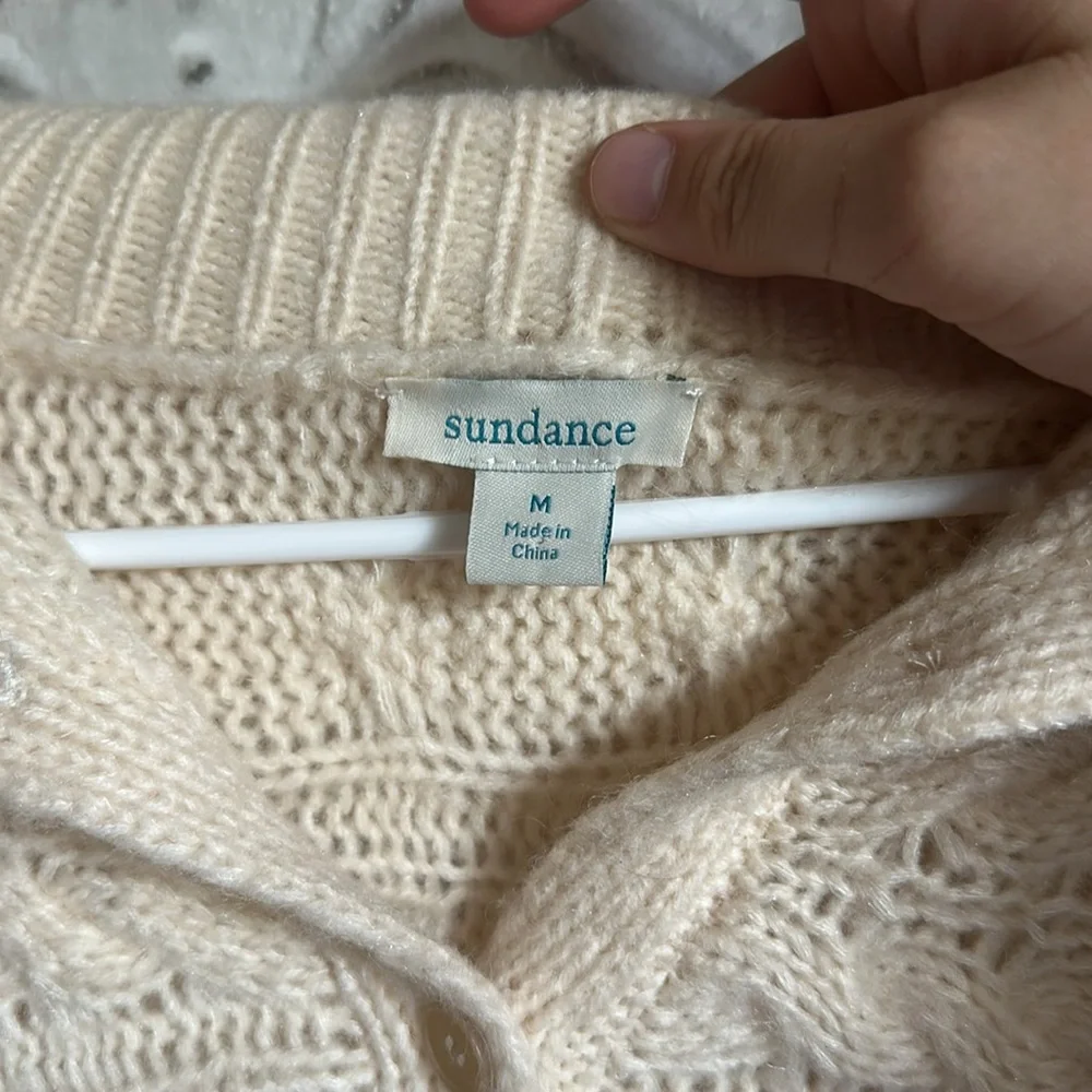 Sundance wool blend Cream Sweater with Cable Knit Design - Picture 2 of 4